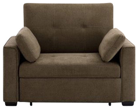Nantucket Pull-Out Chenille Sleeper Sofa With Accent Pillows, Cappuccino, Twin