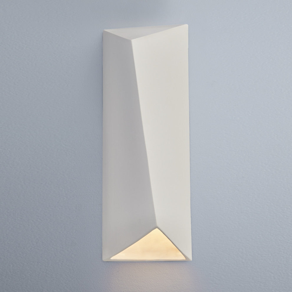 Ambiance Outdoor LED Ceramic Diagonal Rectangle Wall Sconce, Closed Top, Bisque