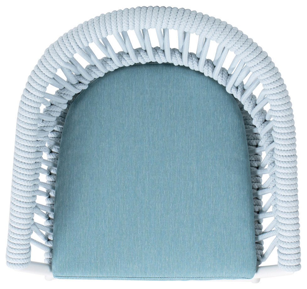 Maiden 27" Woven Barrel Back Outdoor Patio Counter Stool, Set of 2, Sky Blue Sunproof Olefin