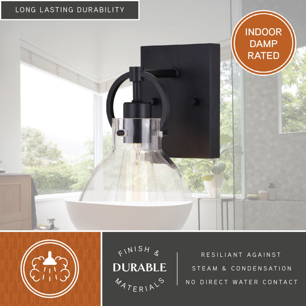 Ogden 1 Light Vanity Matte Black, Matte Black, 6.5-in W X 10.25-in H X 7.75-in D
