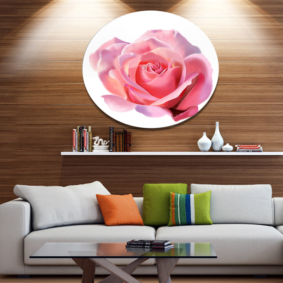 Pink Rose Sketch On White Background, Flowers Disc Metal Wall Art, 36"