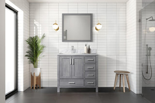 36" Distressed Gray Single Vanity, Marble Top, Sink and 34" Mirror, Left Version