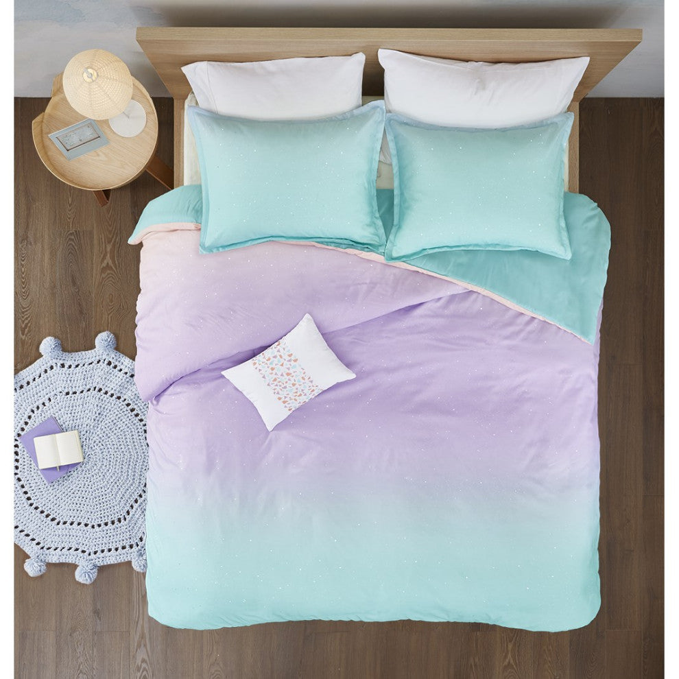 Mi Zone Glimmer Metallic Glitter Printed Reversible Duvet Cover Set
