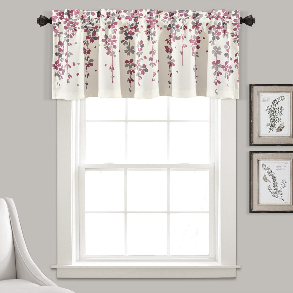 Weeping Flower Room Darkening Valance, Purple/Gray