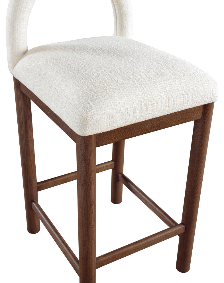 Conrad Upholstered Bar and Counter Stool, Cream, Linen Textured Fabric, Brown