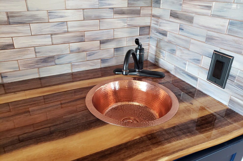 Premier Copper Products BR14PC2 14" Round Hammered Copper Bar Sink
