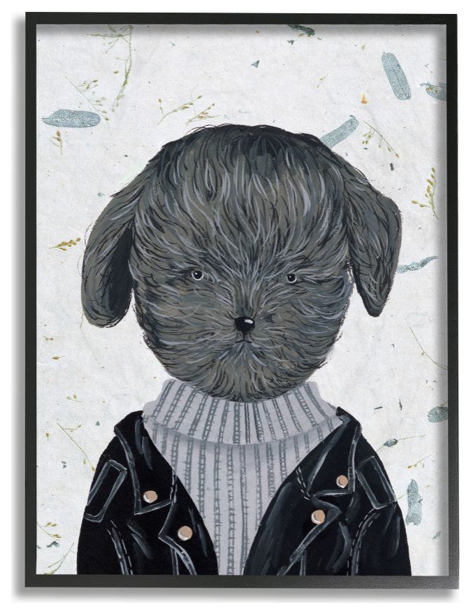 Hipster Dog Jacket Poodle Funny Animal Painting, 16"x20"