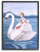 Woman And Swan Blue Water Animal Painting, 16"x20"