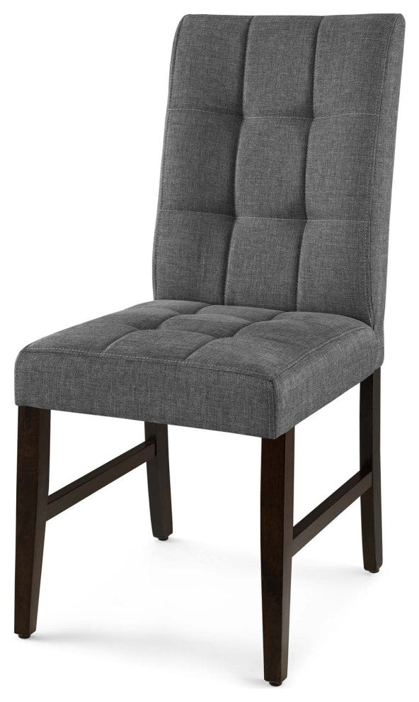 Tufted Side Dining Chair, Set of 2, Fabric, Wood, Gray, Modern, Cafe Bistro
