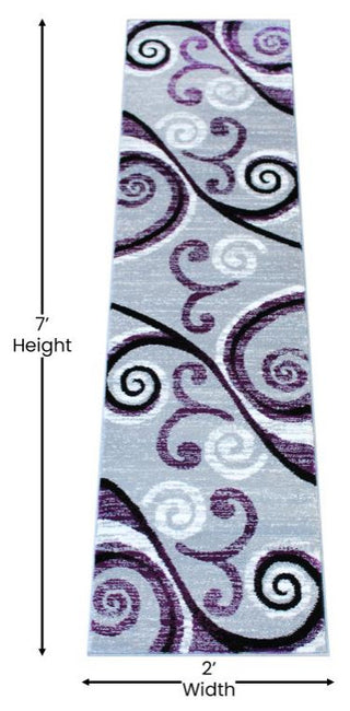 Valli Collection Modern Abstract Pattern Area Rug -Olefin with Jute Backing, Purple, 2' X 7'