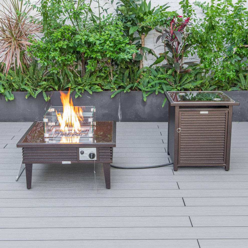 LeisureMod Walbrooke Patio Conversation Set With Fire Pit Table, Green