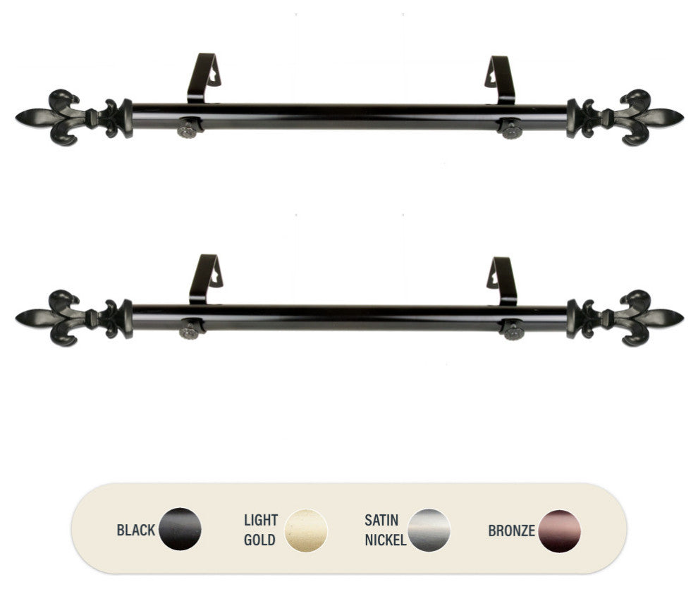 Silas 1" Diameter Side Curtain Rod 12-20", Set of 2, Black