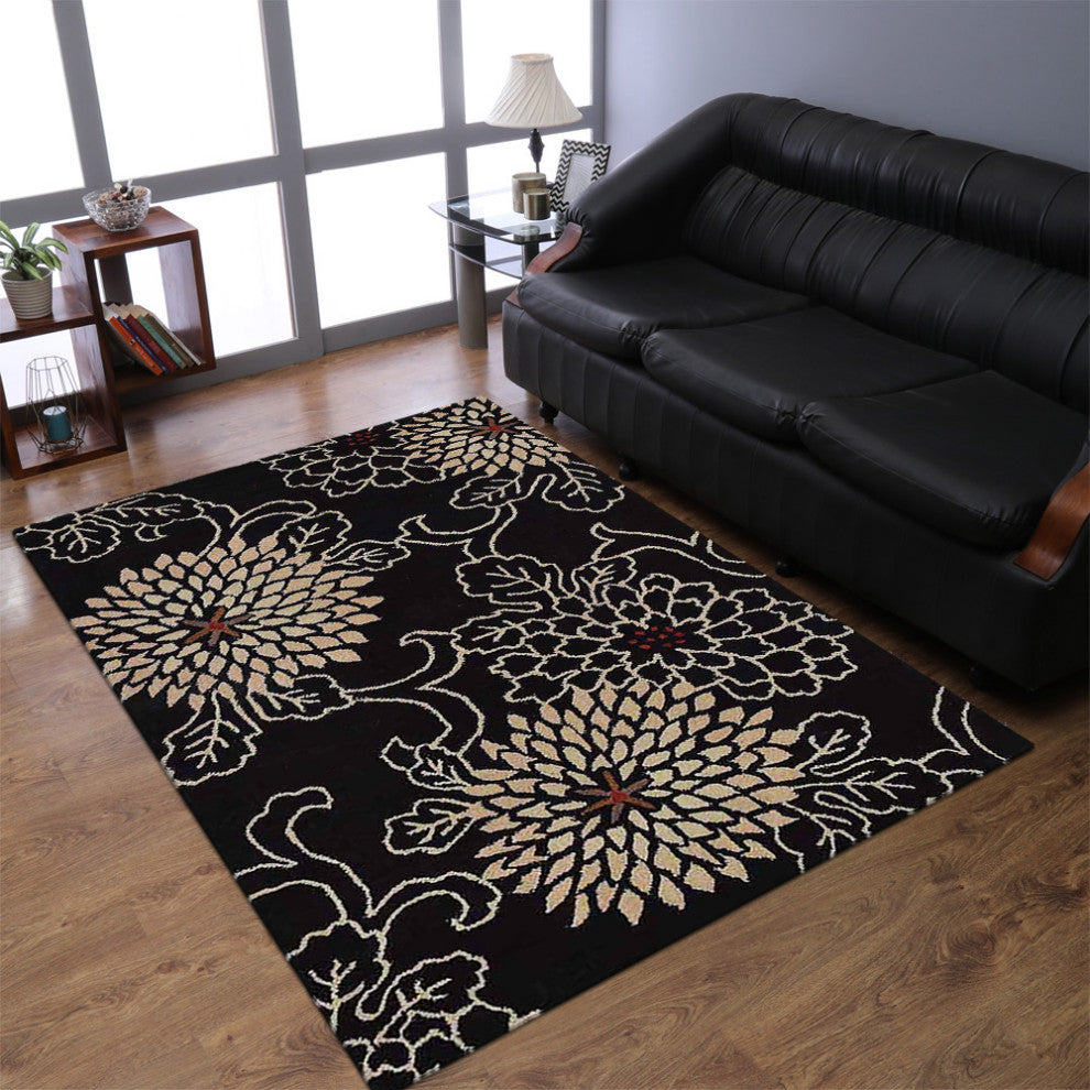 HAND TUFTED WOOL ECO-FRIENDLY AREA RUGS - Rectangle,Black,Oriental