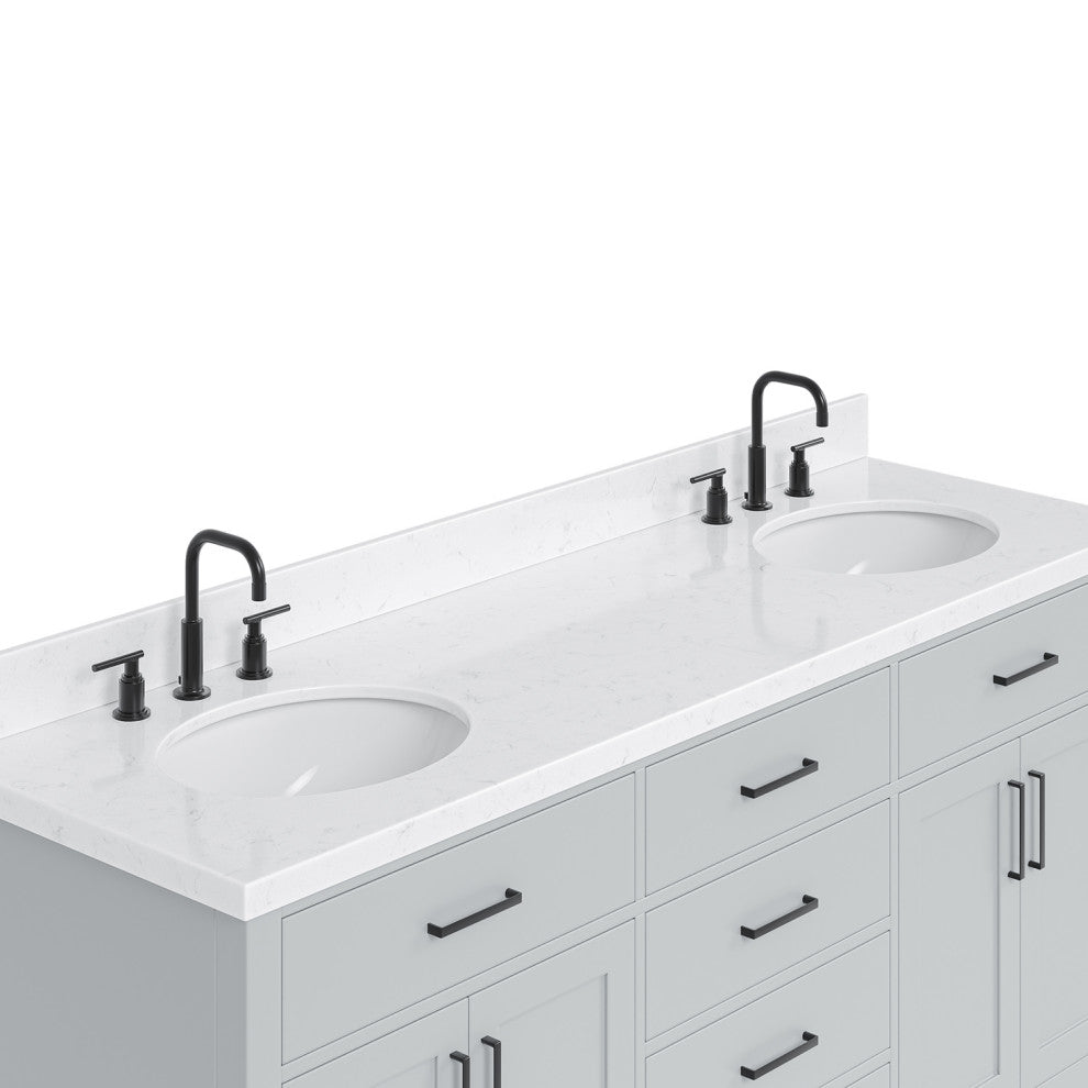 Ariel Hepburn 72"  Double Oval Sinks Vanity, Carrara Quartz, Gray