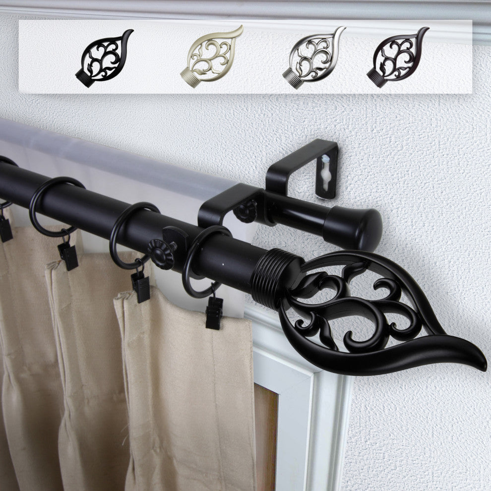 Clair 1" Double Curtain Rod, Black, 160-240"