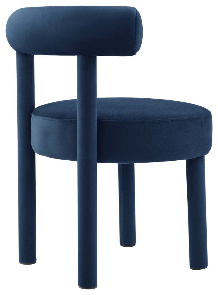 Toulouse Performance Velvet Dining Chair, Curved Round Bolster Side Chair, Blue