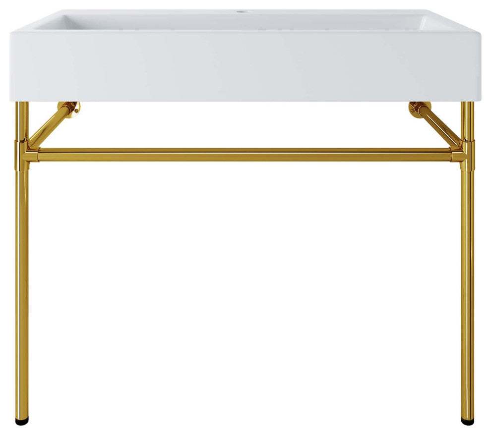 Redeem 40" Wall-Mount Gold Stainless Steel Bathroom Vanity, Gold White