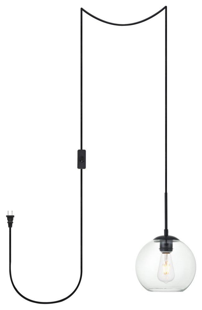 Betty 1-Light Black Plug-In Pendant With Clear Glass