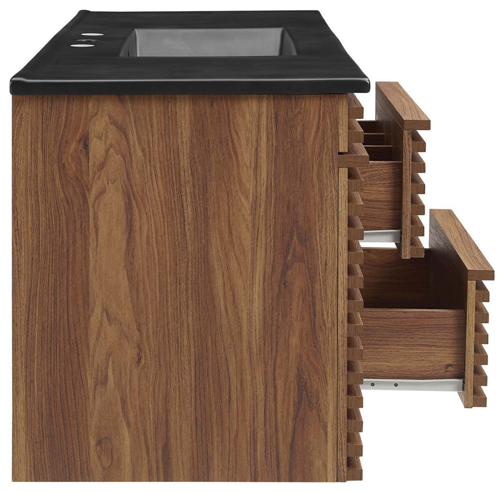 Render 48" Wall-Mount Bathroom Vanity, Walnut Black