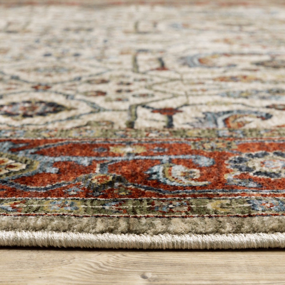 Augustus Bordered Persian Ivory/ Red Indoor Area Rug, Ivory, 2'3"x7'6"