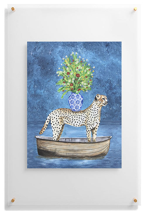 Coco De Paris Cheetah With Flowers Floating Acrylic Print