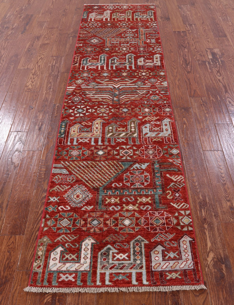 Tribal Persian Gabbeh Hand-Knotted Runner Rug 2' 7" X 9' 9" Q9589