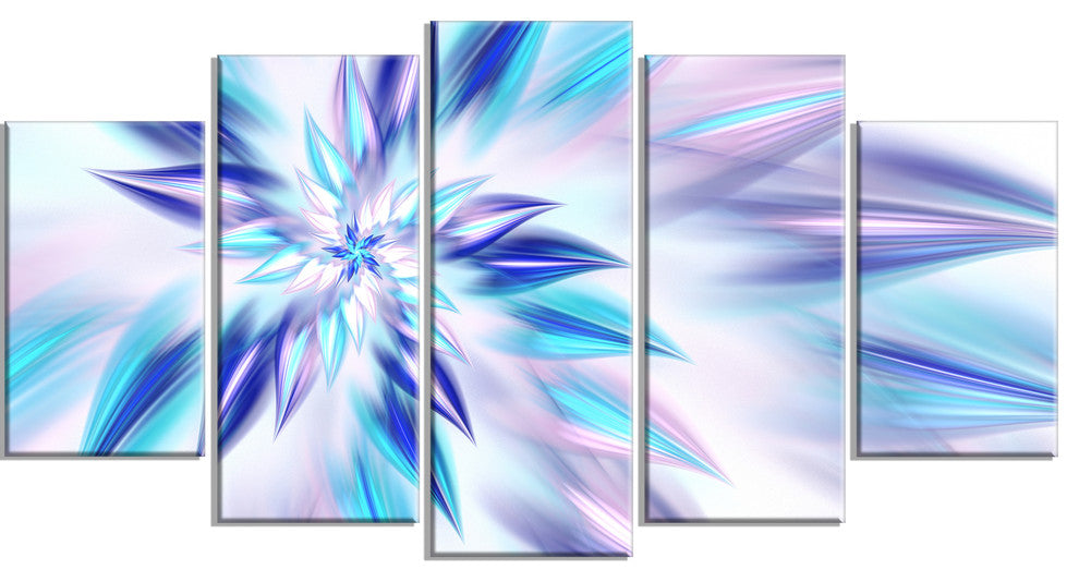 Light Blue Fractal Spiral Flower, Abstract Canvas Art Print, 60"x32", 5 Panels
