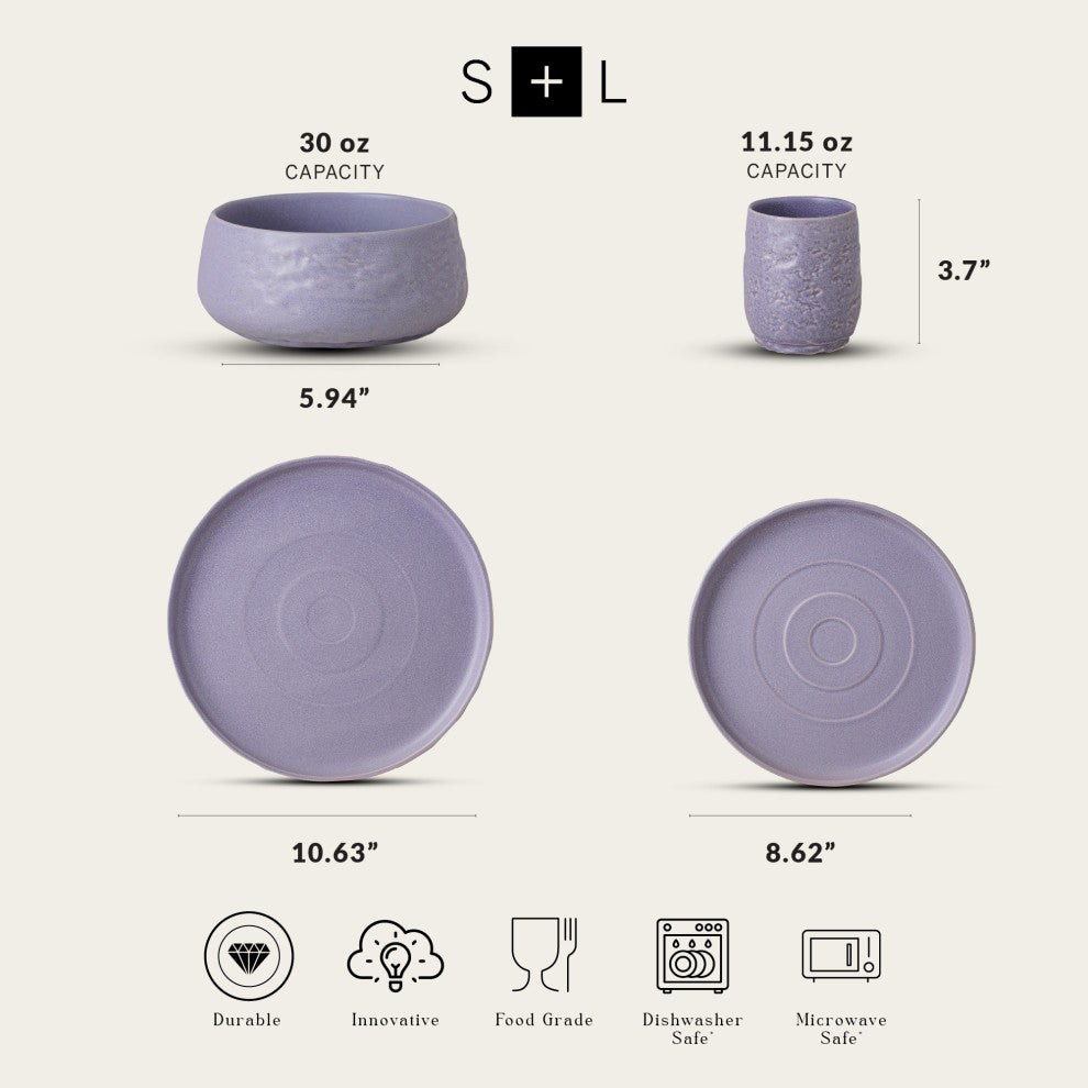 Stone by Mercer Project SHOSAI Stoneware 32 Piece Dinnerware Set, Lavender