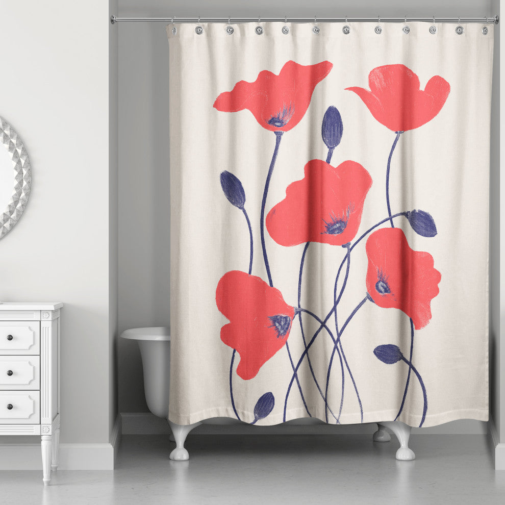 Simple Red Poppies 71x74 Shower Curtain
