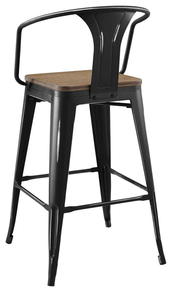 Bar Stool Chair Barstool, Set of 2, Wood, Metal, Black, Modern, Bar Pub Bistro