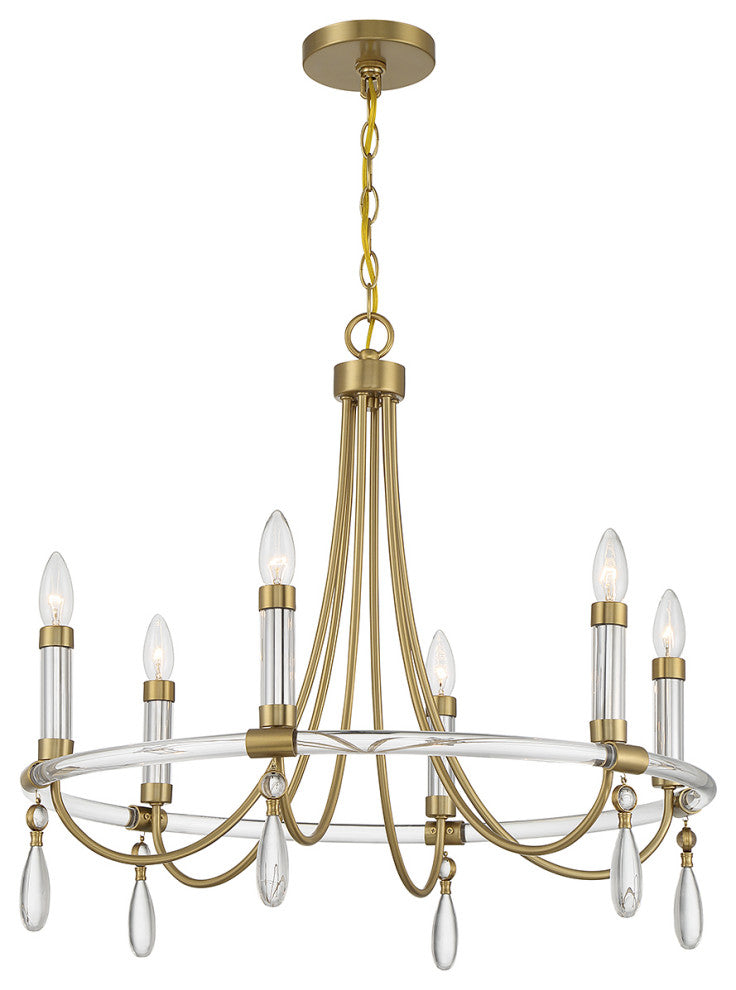 Mayfair 6-Light Chandelier, Warm Brass and Chrome