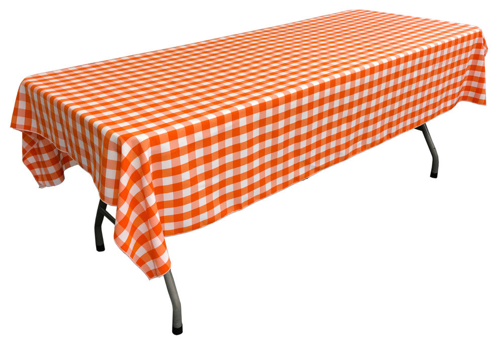 Polyester Gingham Checkered 60"x90" Rectangular Tablecloth, White and Orange