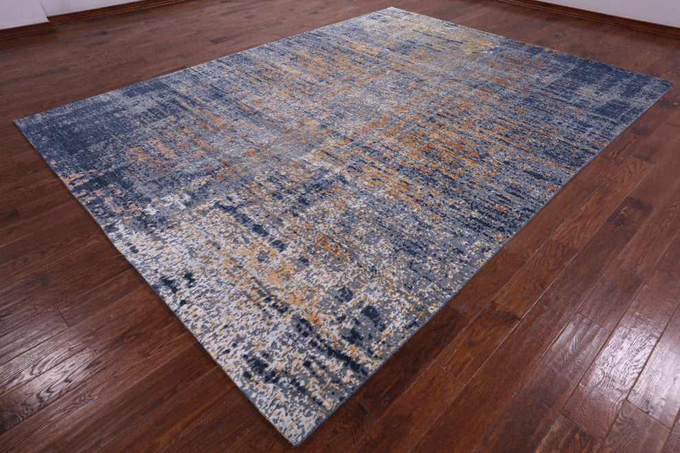 9' 0" X 12' 0" Abstract Wool and Silk Handmade Rug Q8865