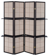 4 Panel Screen with 4-Shelf, Tan and Cappuccino