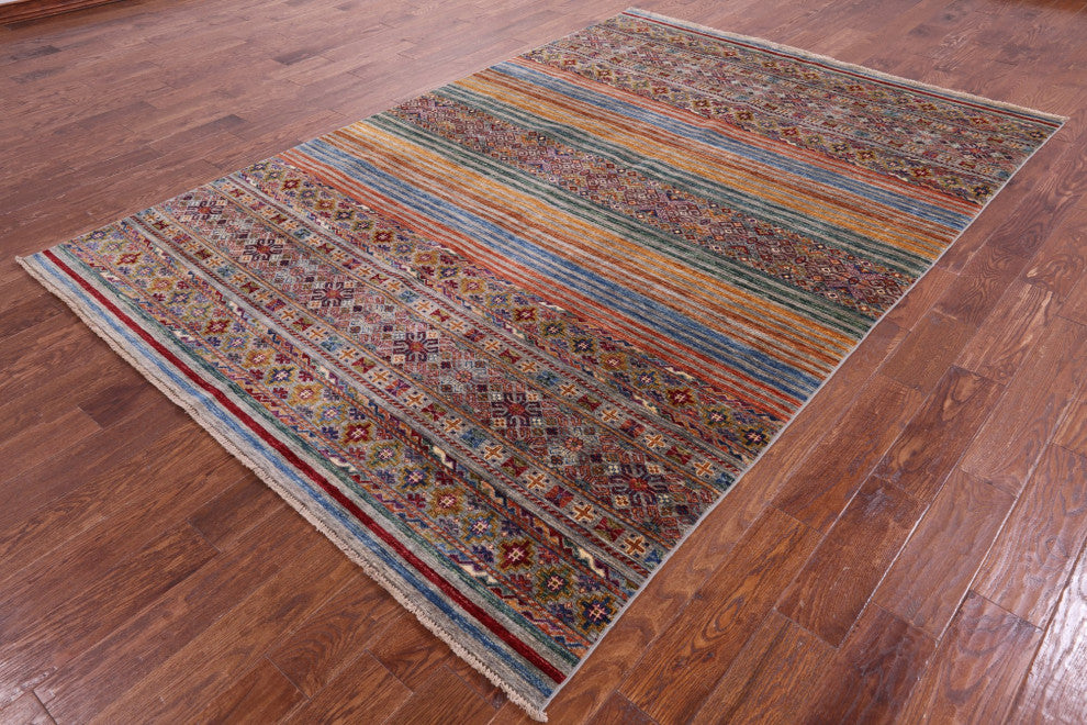 6' 7" X 9' 8" Super Kazak Khorjin Handmade Wool Rug - Q12300