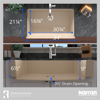 Karran Retrofit Farmhouse Quartz 34" Single Bowl Sink Kit, Bisque