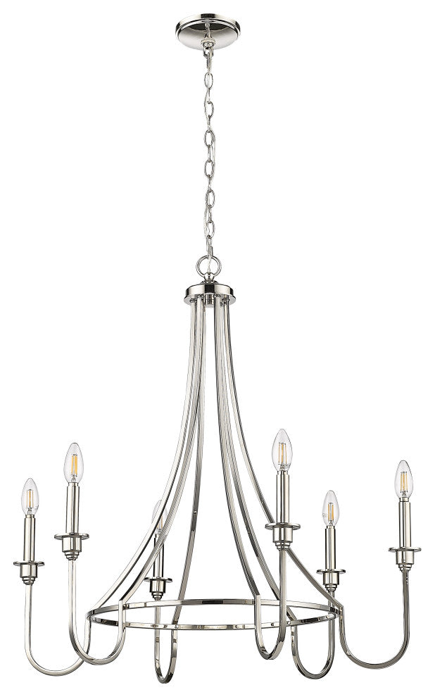 6 Light 30 in. Polished Nickel Chandelier