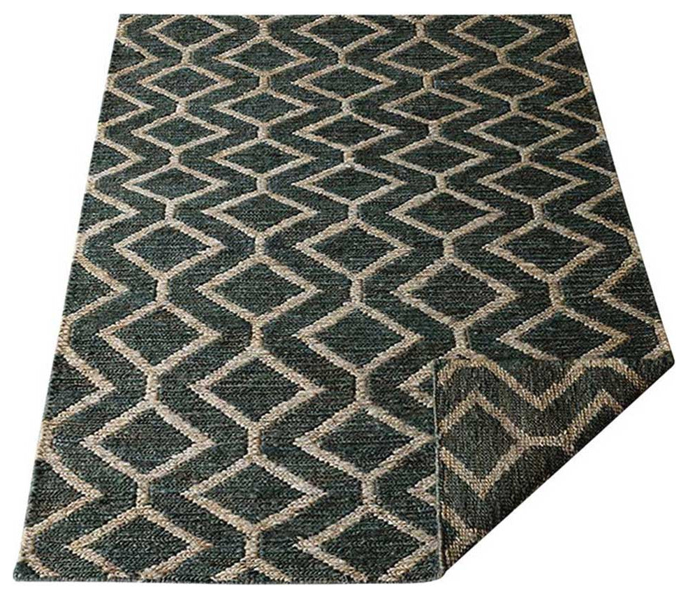 HAND KNOTTED SUMAK JUTE ECO-FRIENDLY AREA RUGS,Green Beige,Geometric,Outdoor, [Rectangle] 8'x10'