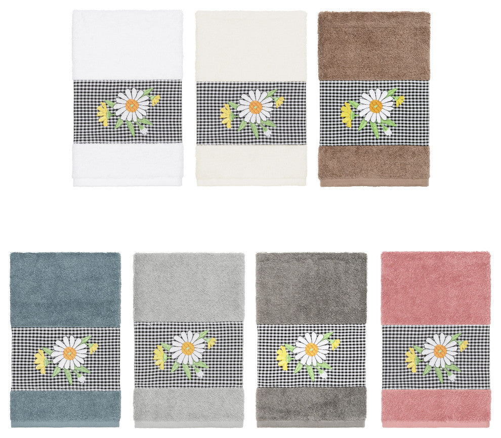 Linum Home Textiles Turkish Cotton Daisy Embellished Hand Towel, Cream