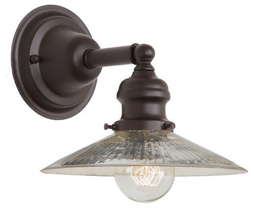 Light Wall Sconce Oil Rubbed Bronze Finish 8"Wide, Antique Blown Glass Shade