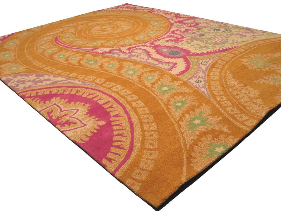 Hand-Tufted Wool Orange Transitional Floral Paisley Rug, 5' X 8'