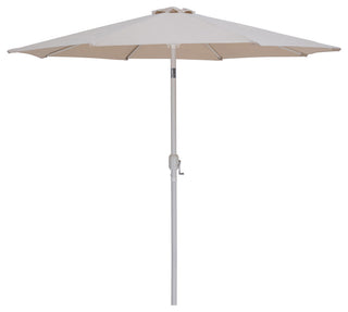 Fiji Patio Umbrella and Base, Beige, Matte White Pole, Teak Belize Base