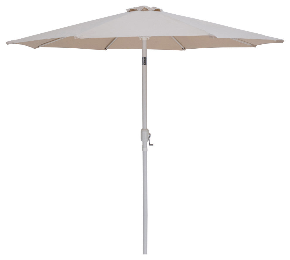 Fiji Patio Umbrella and Base, Beige, Matte White Pole, Teak Belize Base