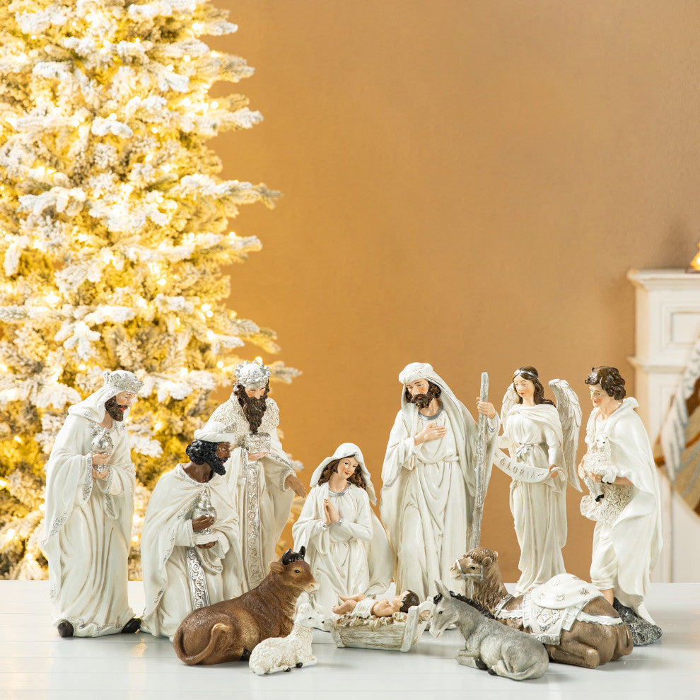12-Piece Ivory Resin Nativity Figurine Set