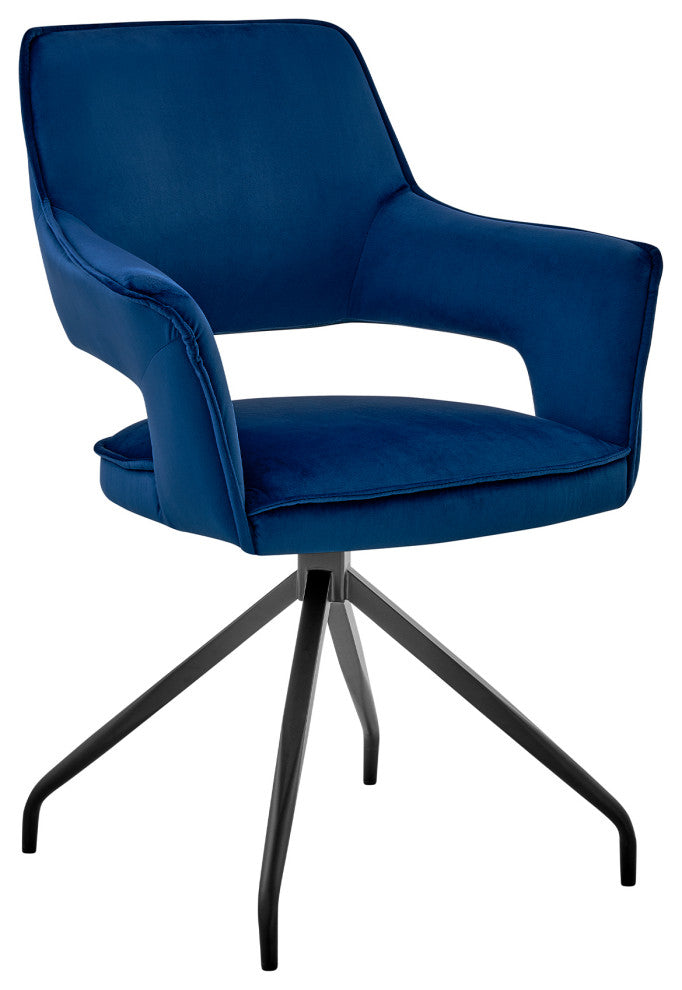 Benzara BM248162 Velvet Upholstered Contemporary Accent Chair, Black and Blue