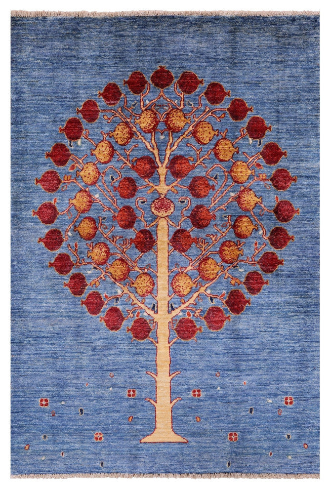 Persian Gabbeh Pomegranate Tree Wool Rug 3' 4" X 4' 10" Q11060