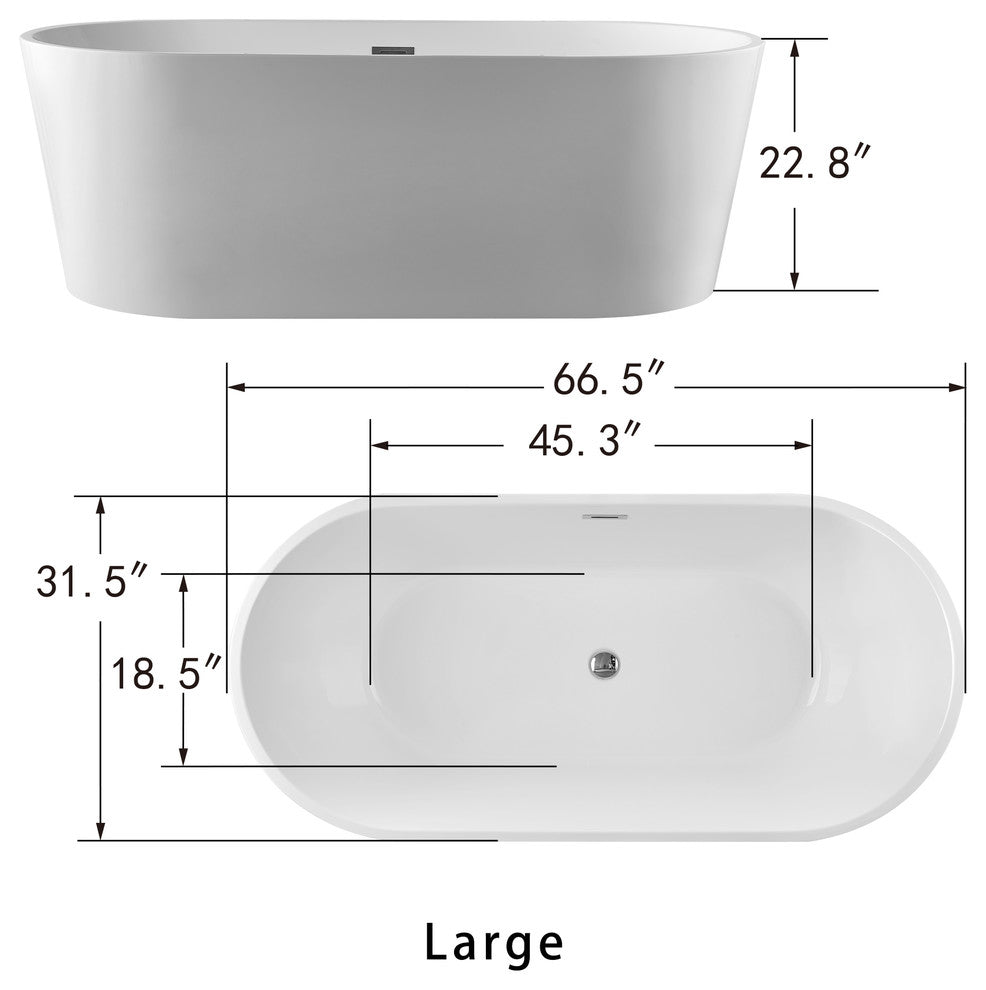 Vanity Art 67" Freestanding Acrylic Soaking Bathtub White