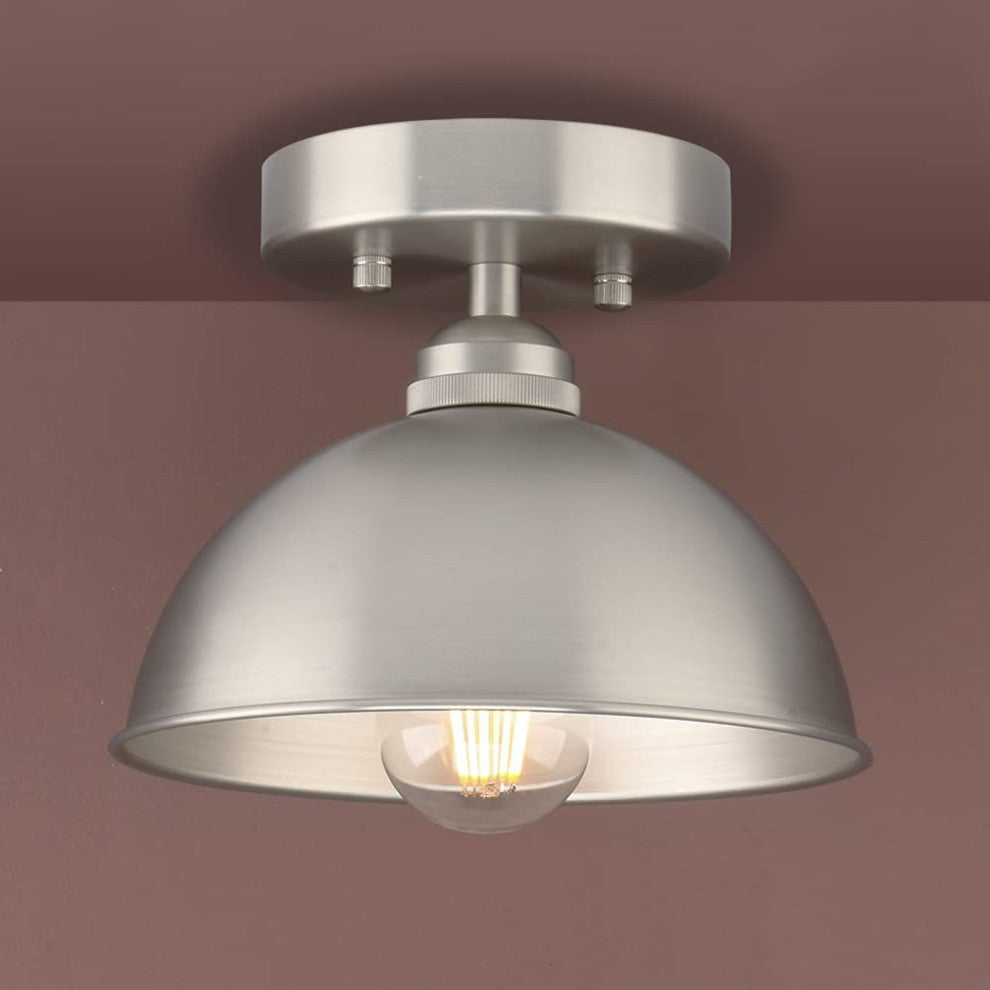 Industrial Semi Flush Mount Ceiling Light Bowl Metal Ceiling Lamp With Silver