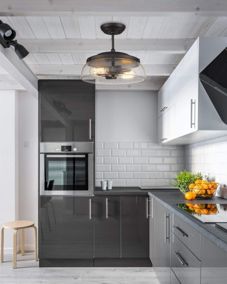 2 Light Semi Flush Mount Ceiling Light, Farmhouse, Black Ceiling Lamp