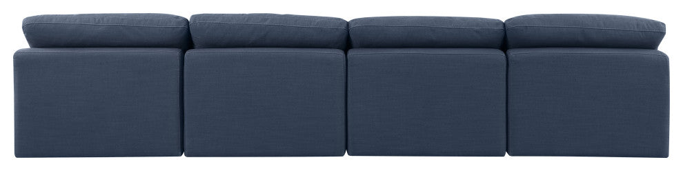 Indulge Upholstered Modular Sofa, Navy, 4-Piece: 4 Armless Chair, Down Stuffed Linen Textured Fabric